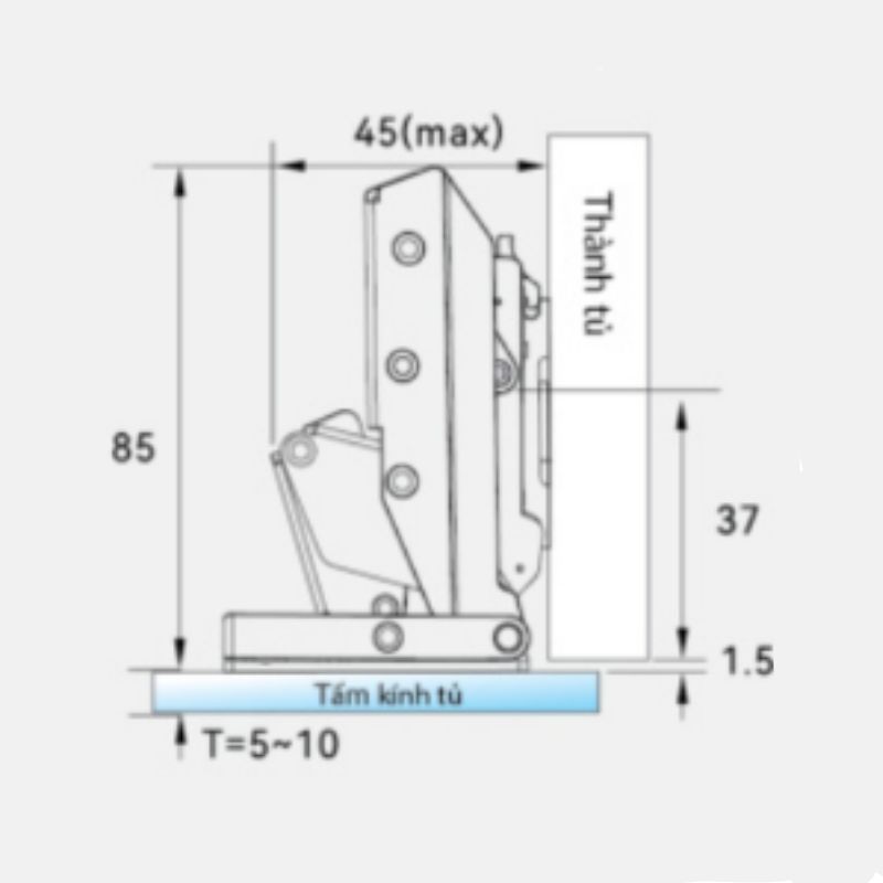 Kích thuớc bản lề cong lắp lọt lòng Capella kính cao cấp GrandX XC.G3 Kích thuớc bản lề cong lắp lọt lòng Capella kính cao cấp GrandX XC.G3