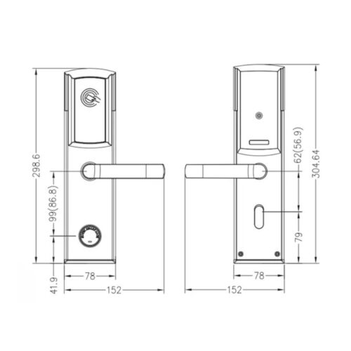 Khóa cửa khách sạn Hyundai HY-HL01 Silver 3 Kích thước khóa cửa khách sạn Huyndai HY-HL01 Silver