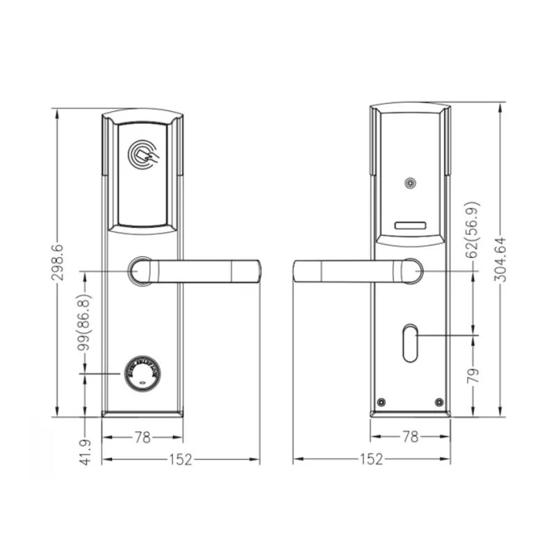Kích thước khóa cửa khách sạn Huyndai HY-HL01 Silver Kích thước khóa cửa khách sạn Huyndai HY-HL01 Silver