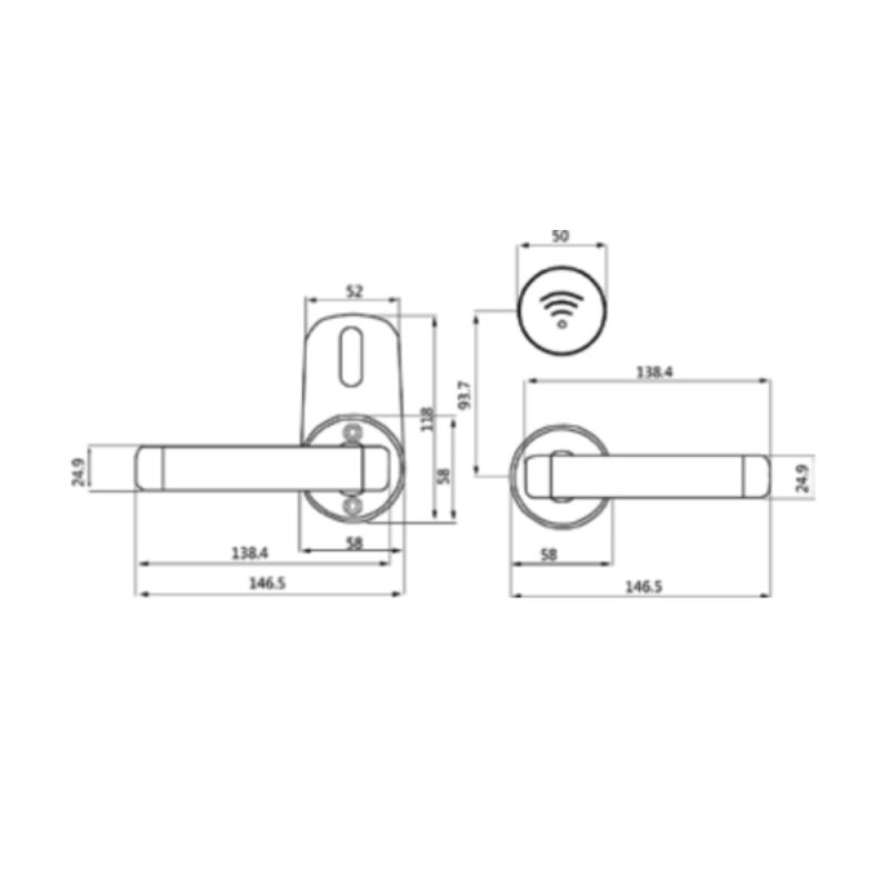 Kích thước khóa cửa khách sạn Huyndai HY-HL03 Silver Kích thước khóa cửa khách sạn Huyndai HY-HL03 Silver