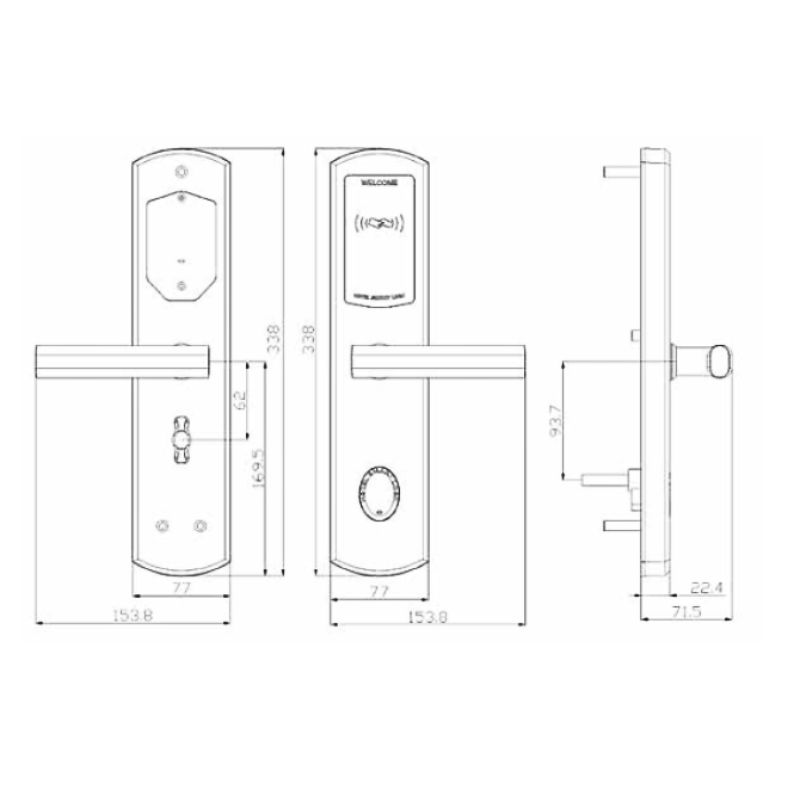 Kích thước khóa điện tử khách sạn Hyundai HY-HL04 Silver Kích thước khóa điện tử khách sạn Hyundai HY-HL04 Silver