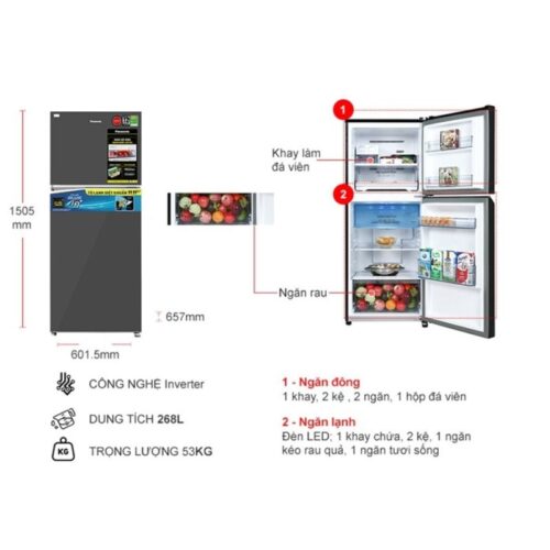 Tủ Lạnh 2 cánh Inverter 268 Lít Panasonic NR-TV301VGMV 4 kich thuoc tu lanh 2 canh inverter 268 lit panasonic nr tv301vgmv