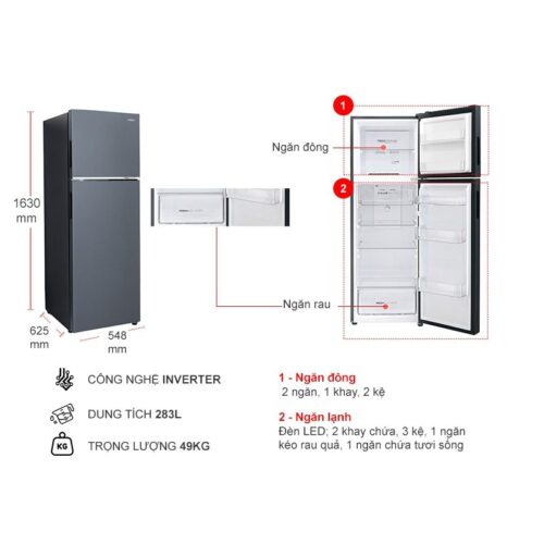 Tủ Lạnh 2 cánh Inverter 283 Lít Aqua AQR-T299FA(SL) 4 kich thuoc tu lanh 2 canh inverter 283 lit aqua aqr t299fasl