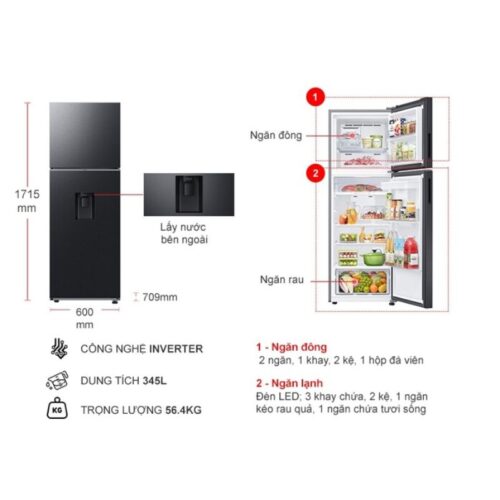 Tủ Lạnh 2 cánh Inverter 345 Lít Samsung RT35CG5544B1SV 5 kich thuoc tu lanh 2 canh inverter 345 lit samsung rt35cg5544b1sv