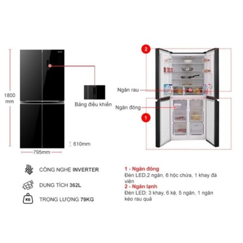 Tủ Lạnh 4 cánh Multi doors Inverter 362 Lít Sharp SJ-FX420VG-BK 4 kich thuoc tu lanh 4 canh multi doors inverter 362 lit sharp sj fx420vg bk
