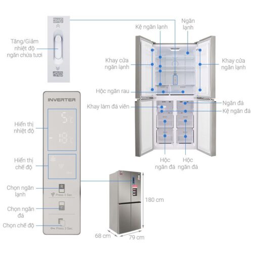 kich thuoc tu lanh 4 canh multi doors inverter 401 lit sharp sj fxp480vg ch