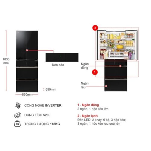 Tủ Lạnh 6 cánh Multi door Inverter 520 Lít Hitachi R-HW540RV XK 4 kich thuoc tu lanh 6 canh multi door inverter 520 lit hitachi r hw540rv xk