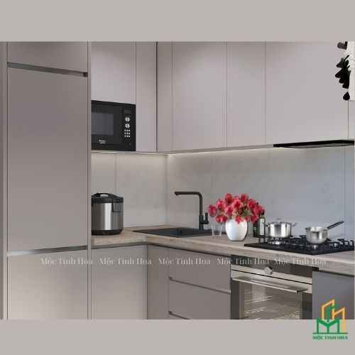 Mẫu tủ bếp nhựa cánh Acrylic TBNA01 - Tủ bếp chữ L, hiện đại