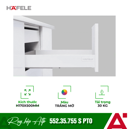Ray hộp Hafele 552.35.755 Alto S PTO trắng mờ H170/500mm