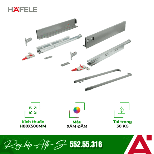 Ray hộp Hafele 552.55.316 Alto-S H80 mm màu xám đậm