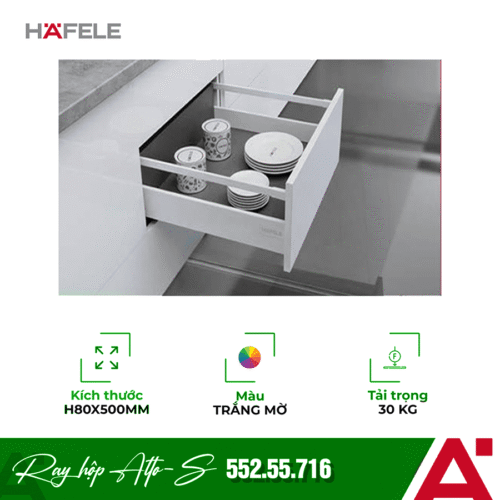 Ray hộp Hafele 552.55.716 Alto-S H80 mm màu trắng mờ
