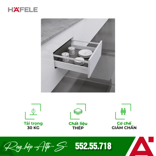 Ray hộp Alto-S chiều cao 80mm với thanh vuông Hafele 552.55.718