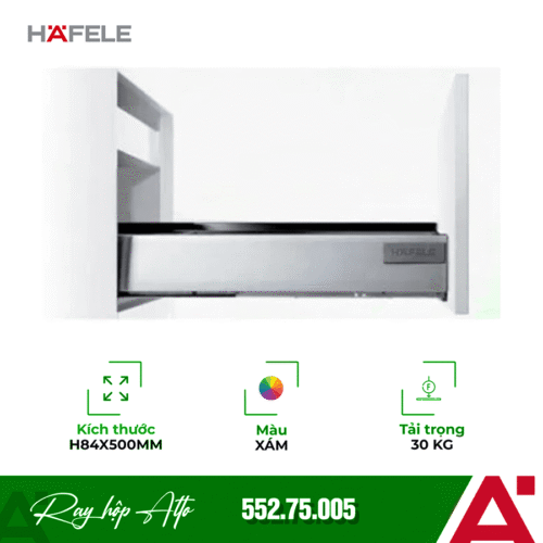 Ray hộp Hafele 552.75.005 Alto màu xám, H84 X 500mm