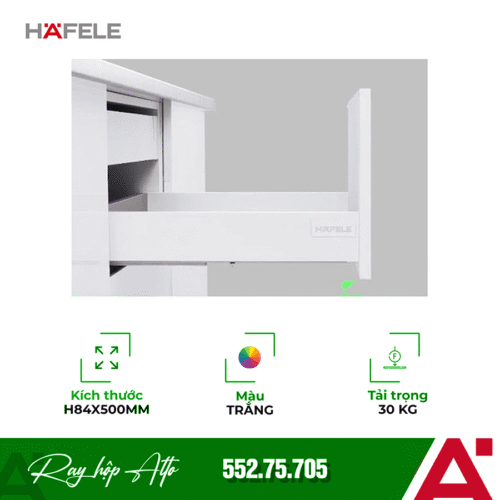 Ray hộp Hafele 552.75.705 Alto màu trắng, H84 X 500mm