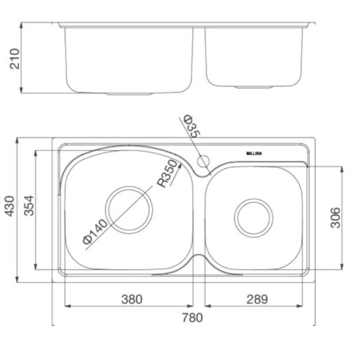 Chậu rửa chén bán thủ công Malloca MS 1011P 3 Kich thuoc chau rua chen ban thu cong malloca ms 1011p