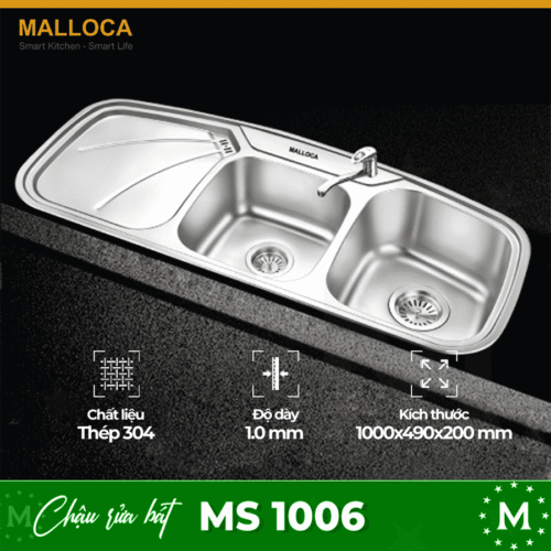 Chậu rửa bát 1 khối Malloca MS 1006 (Cánh phải)
