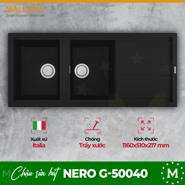 Chậu rửa đá Granite Malloca màu đen NERO G-50040 4 nero g 50040 optimized 600x600 1