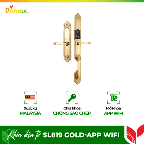 Khóa cửa điện tử đại sảnh -  biệt thự Demax SL819 Gold - APP WIFI