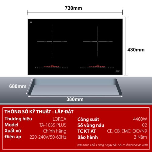 Bếp từ đôi LORCA TA 1035 PLUS 5 kich thuoc bep tu doi lorca ta 1035 plus