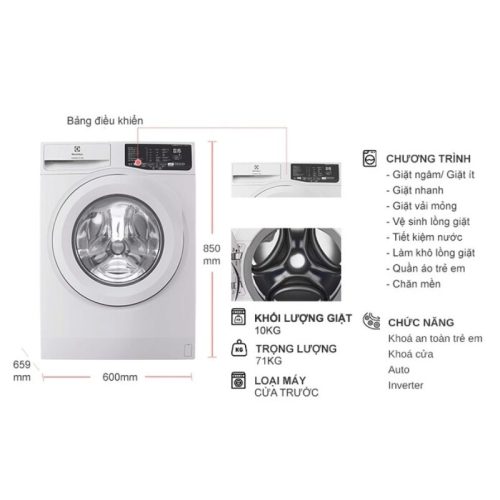 Máy Giặt Electrolux Inverter 10 Kg EWF1025DQWB cửa trước 4 kich thuoc may giat electrolux inverter 10 kg ewf1025dqwb cua truoc