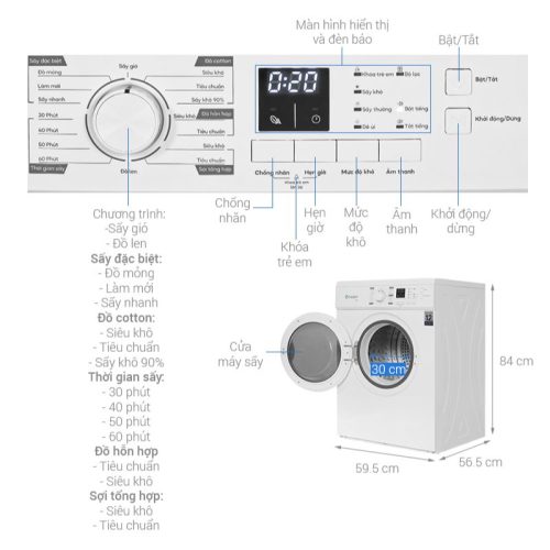 Máy Sấy Thông Hơi Casper 7.2 Kg TD-72VWD 4 kich thuoc may say thong hoi casper 7 2 kg td 72vwd