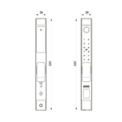 Khóa vân tay cửa nhôm GIOVANI GSL-F208B 5 kich thuoc khoa van tay cua nhom giovani gsl f208b
