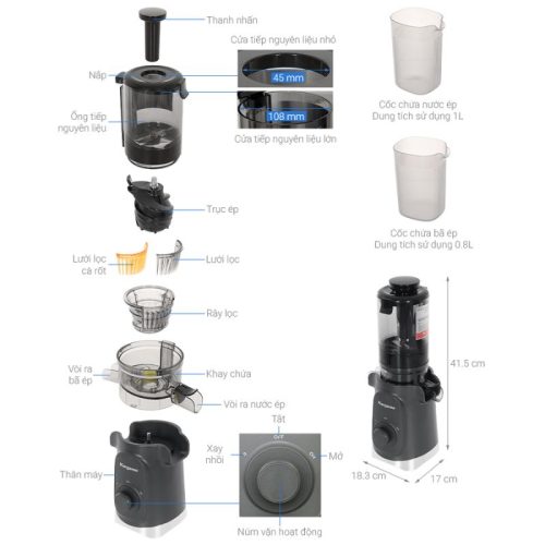 Máy ép chậm Kangaroo KGSJ15M1G 3 kich thuoc may ep cham kangaroo kgsj15m1g
