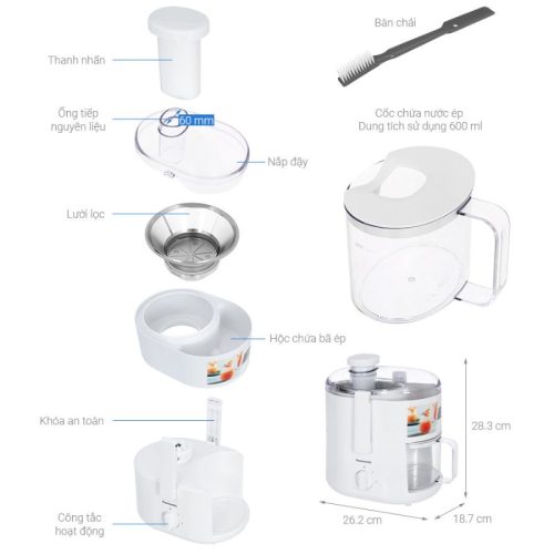Máy ép trái cây Panasonic MJ-CS100WRA 4 kich thuoc may ep trai cay panasonic mj cs100wra