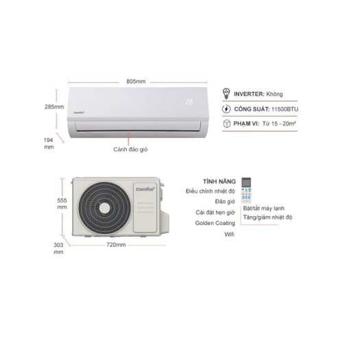 Máy lạnh Comfee 1.5 HP CFS-13FWF/ CFS-12FGY 5 kich thuoc may lanh comfee 1.5 hp cfs 13fwf cfs 12fgy