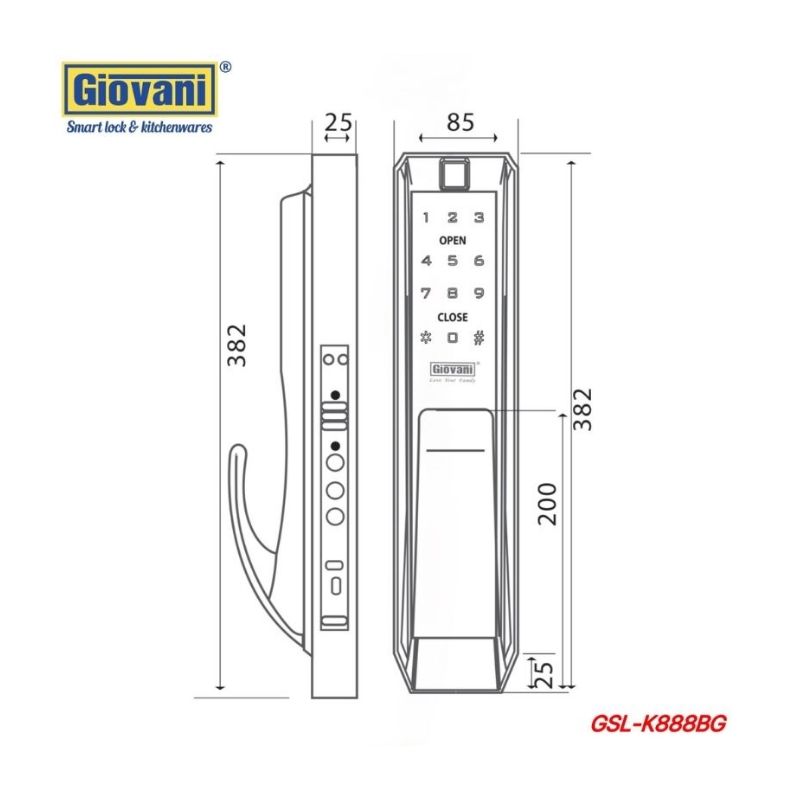Thông số khóa vân tay thông minh GIOVANI GSL-K888BS Thông số khóa vân tay thông minh GIOVANI GSL-K888BS