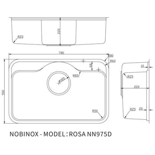 Chậu rửa bát Nobinox ROSA NN975D 4 kich thuoc chau rua bat nobinox rosa nn975d