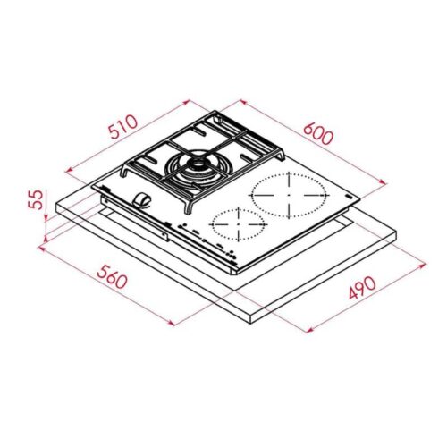 Bếp từ kết hợp gas Teka JZC 63312 ABN BK 5 Kích thước của Bếp từ kết hợp gas Teka JZC 63312 ABN BK
