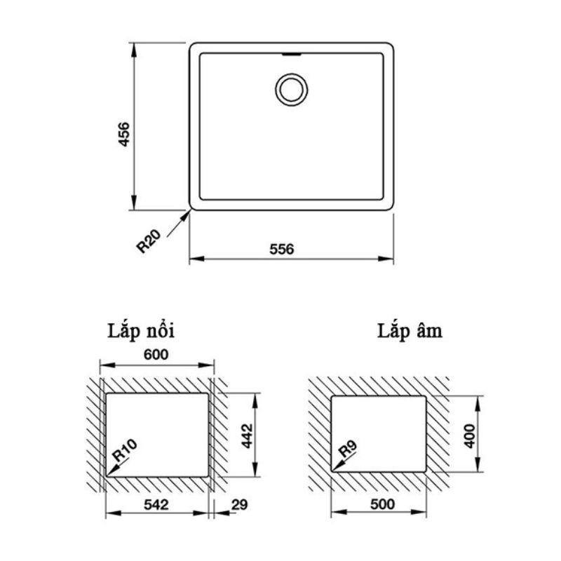 Chậu đá Hafele TIBERIUS HS-GS5545 570.36.430 Chậu đá Hafele TIBERIUS HS-GS5545 570.36.430