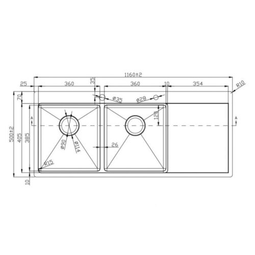 Kích thước chậu rửa bát Konox Workstation - Topmount KN11650TD