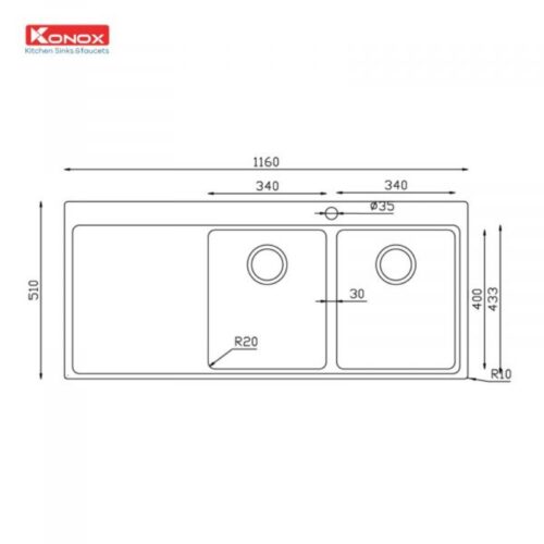 Chậu rửa bát Konox Turkey Miro 1160 3 Kích thước chậu rửa bát Konox Turkey Miro 1160