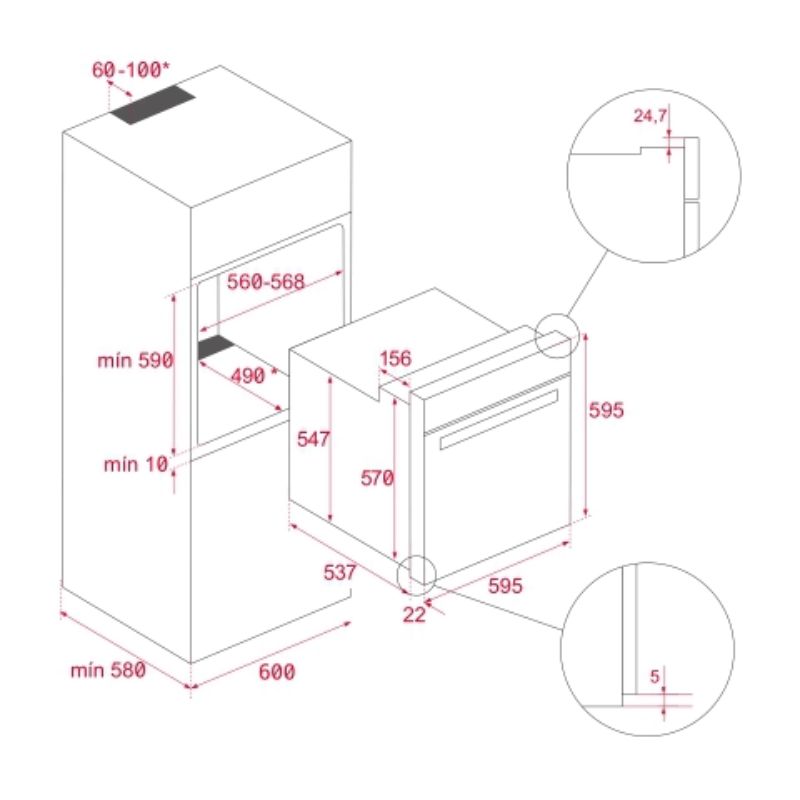 Kích thước lò nướng điện TEKA Air fry HLB 8416 Kích thước lò nướng điện TEKA Air fry HLB 8416
