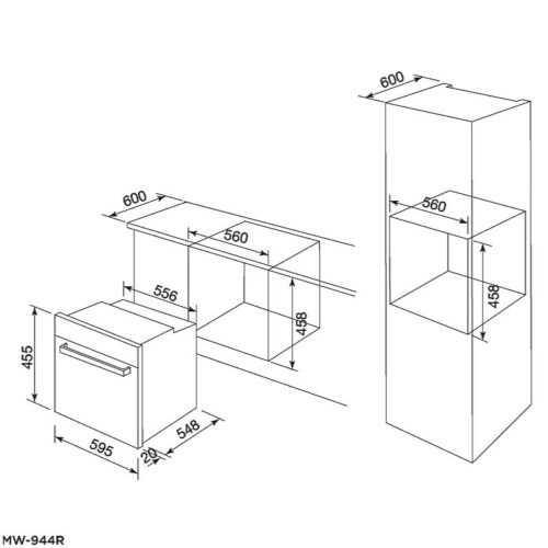 Kích thước lò nướng kết hợp vi sóng MALLOCA MW-944R