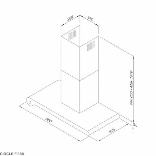 Kích thước máy húi khói khử mùi MALLOCA CIRCLE F-188