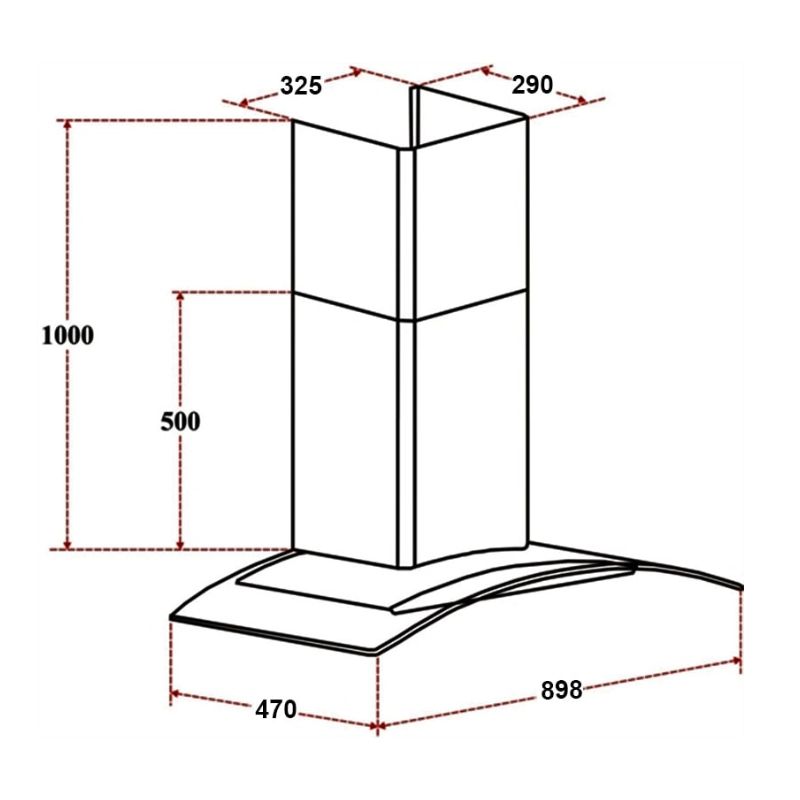 Kích thước máy hút mùi Faster FS3588SS -90 Kích thước máy hút mùi Faster FS3588SS -90