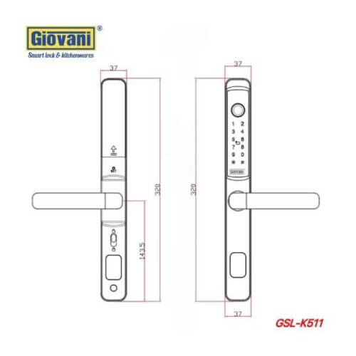 Khóa điện tử thông minh Giovani GSL-K511B 3 Kích thước của Khóa điện tử thông minh Giovani GSL-K511B