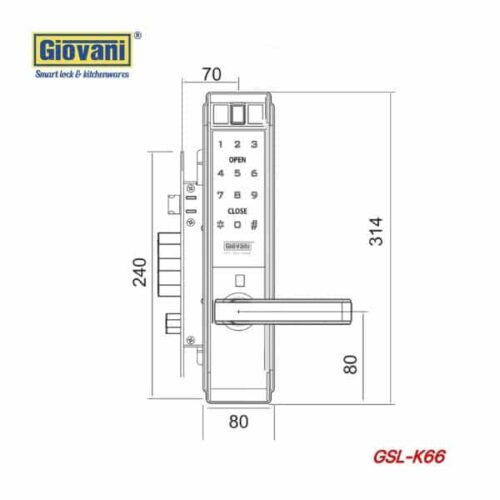 Khóa điện tử thông minh Giovani GSL-K66BG 3 Kích thước của Khóa điện tử thông minh Giovani GSL-K66BG