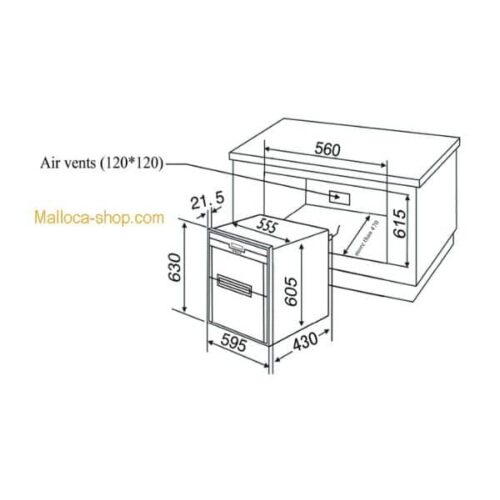 Máy sấy bát Malloca MDC-11L 3 Kích thước của Máy sấy bát Malloca MDC-11L