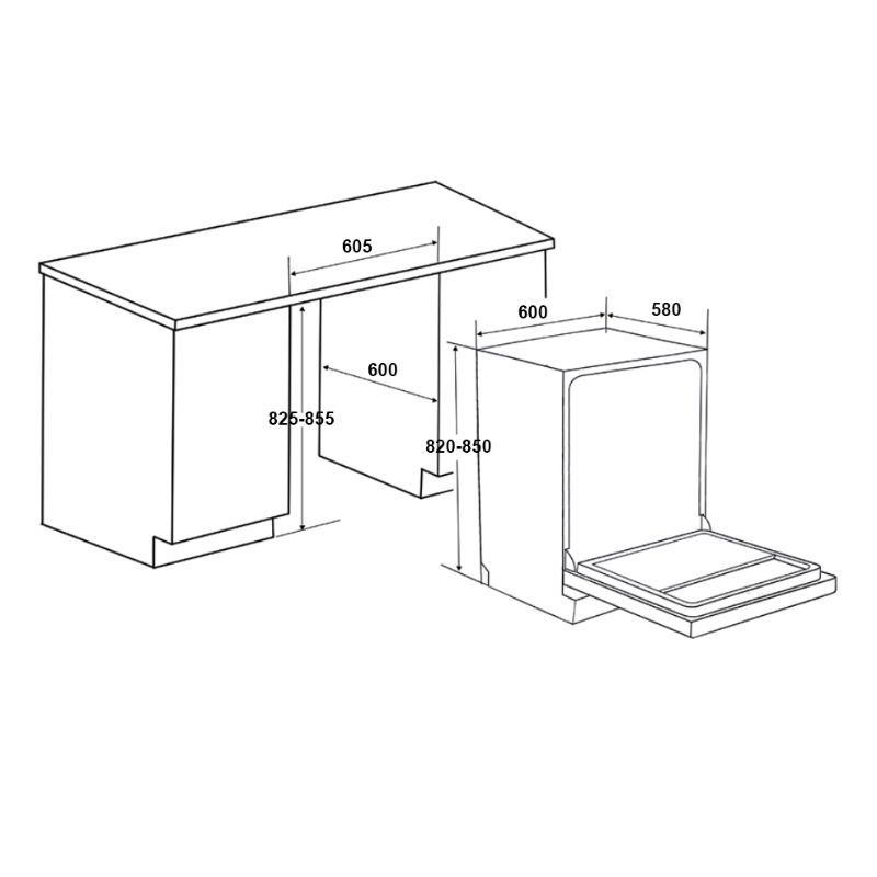 Kích thước Máy rửa bát Rosieres RDPN4S603PX-04 Kích thước Máy rửa bát Rosieres RDPN4S603PX-04