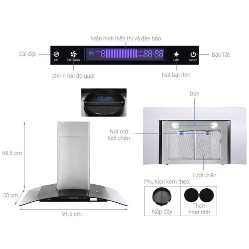 Máy hút mùi áp tường tuần hoàn Pramie AC17-900 5 Cấu tạo máy hút mùi áp tường tuần hoàn Pramie AC17-900