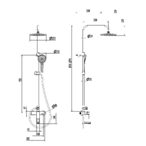Sen cây tắm nóng lạnh Paul Schmitt PA504R 3 Kích thước sen cây tắm nóng lạnh Paul Schmitt PA504R
