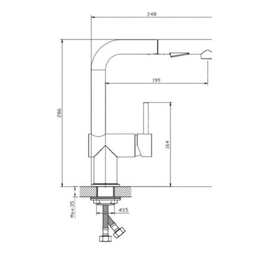 Vòi rửa bát nóng lạnh Paul Schmitt PA308K có dây rút 3 Kích thước vòi rửa bát nóng lạnh Paul Schmitt PA308K có dây rút