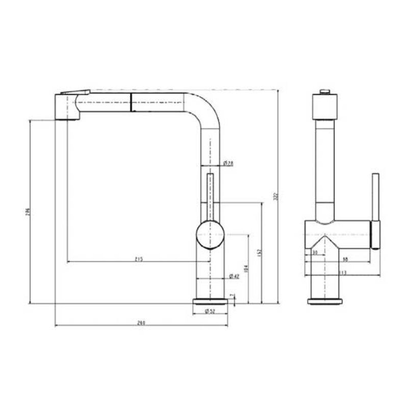 Kích thước vòi rửa bát nóng lạnh Paul Schmitt PA313K có dây rút Kích thước vòi rửa bát nóng lạnh Paul Schmitt PA313K có dây rút