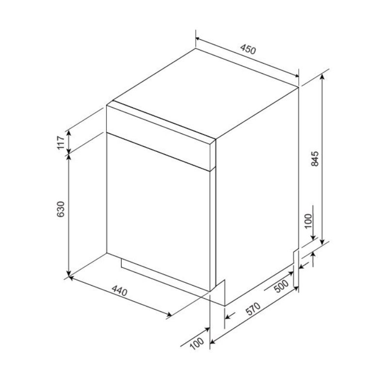 Kích thước của máy rửa bát độc lập Malloca MDW10-BS08FS Kích thước của máy rửa bát độc lập Malloca MDW10-BS08FS