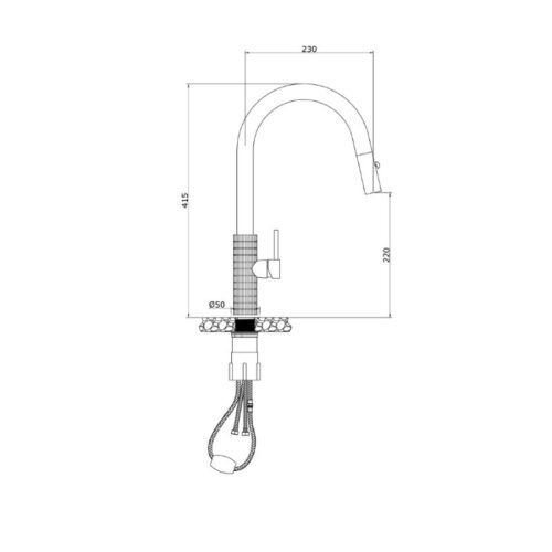 Vòi rửa bát nóng lạnh Konox Venice Gun Metal có dây rút 5 kich thuoc voi rua bat day rut venice gun metal
