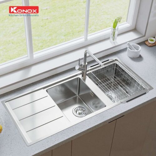 Chậu rửa bát inox 2 hố Konox Beta 1160 Bàn trái 3 Ảnh chậu rửa bát inox 2 hố Konox Beta 1160 Bàn trái